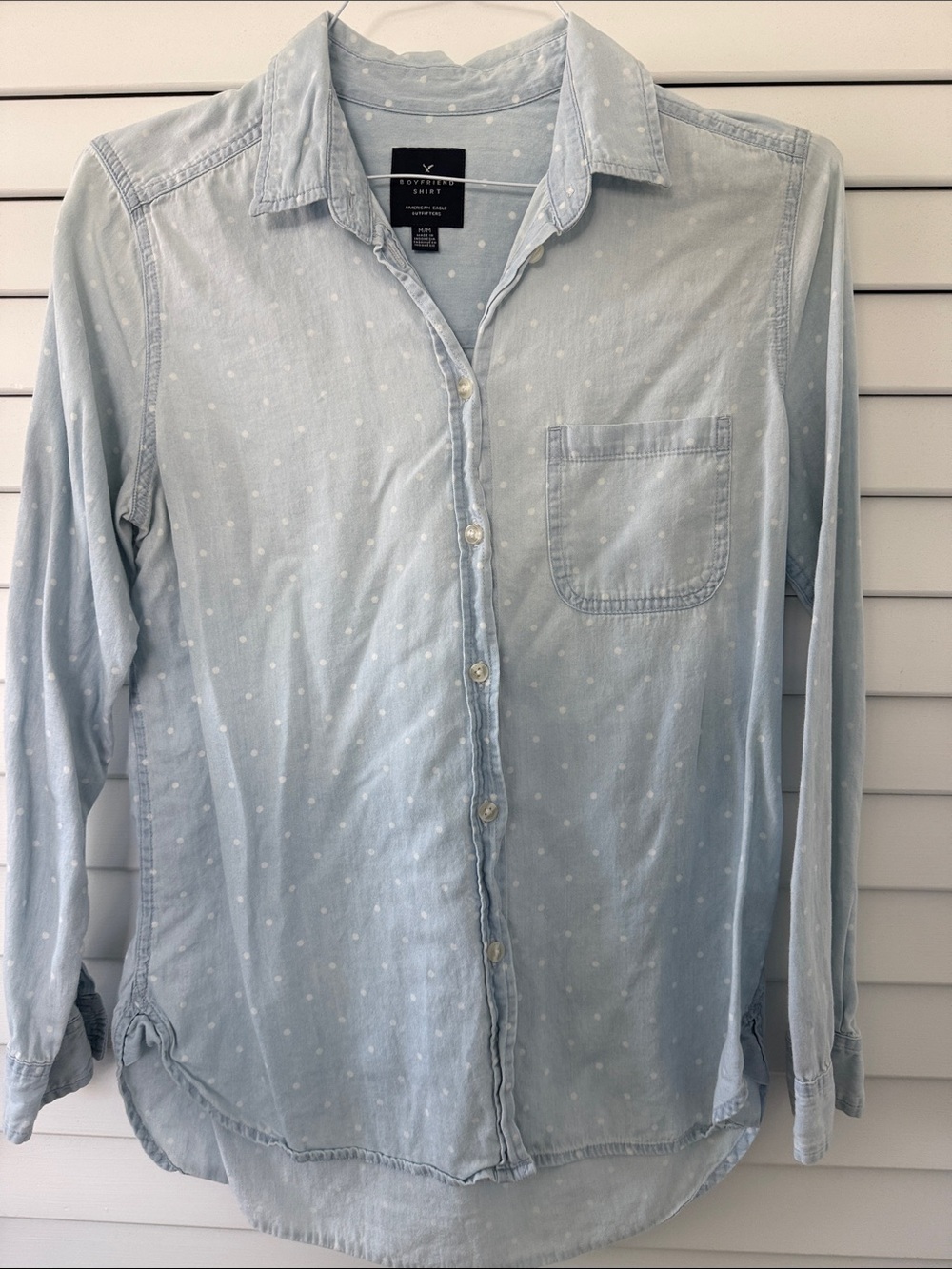 American Eagle Outfitters Light Blue Polka Dot Button-Down Shirt
